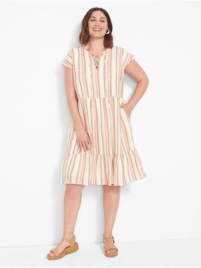 Lane Bryant lace-up swing dress, tiered skirt and hip pockets, 100% Cotton. 18